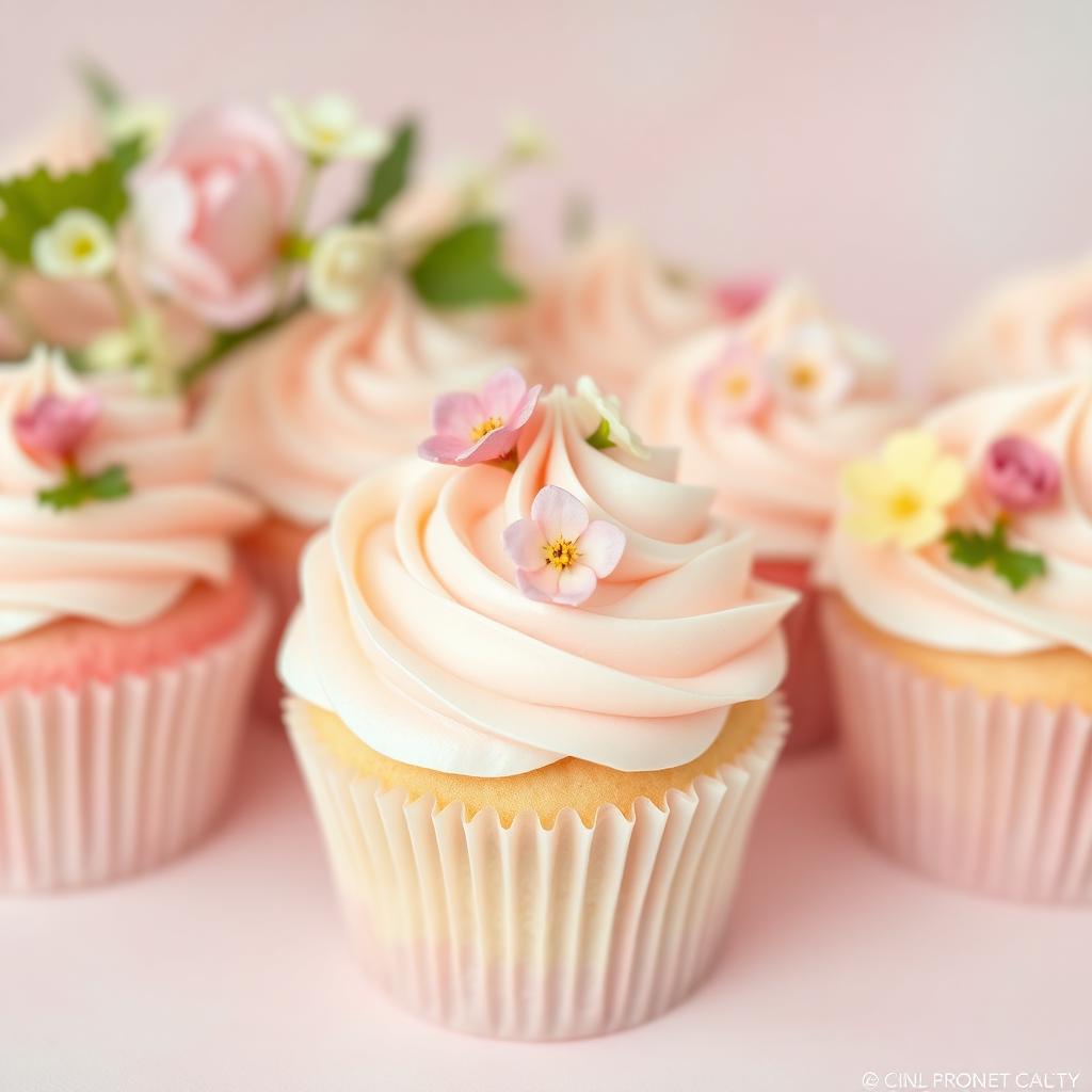 Pastel cupcakes with edible flowers